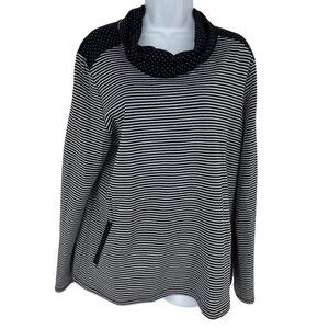 Weekends By Chicos Striped Cowl Neck Polka Dot Accent Long Sleeve Top Sz 2 US L